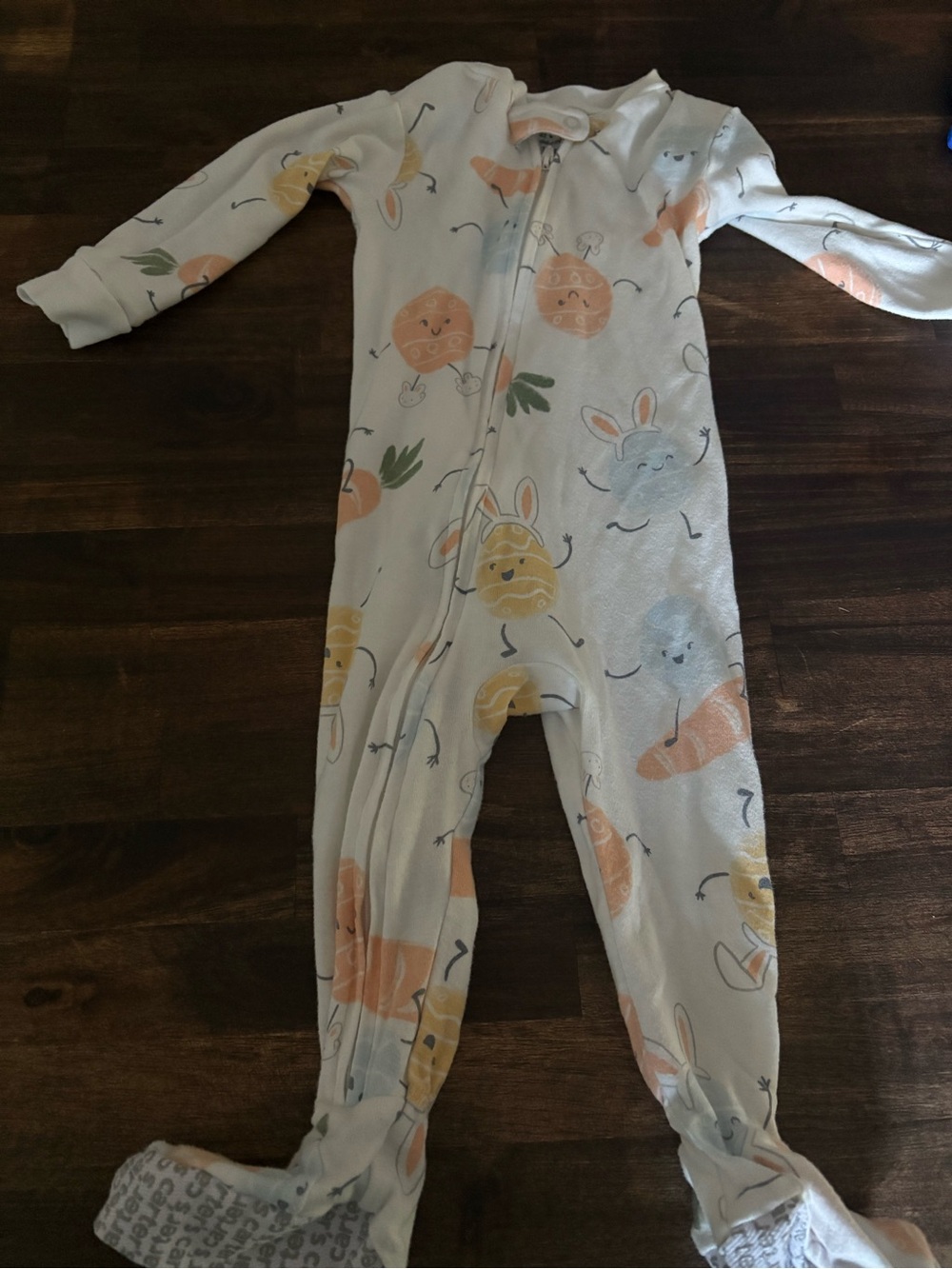 Soft White Baby One-Piece Sleeper with Pastel Bunny & Carrot Print